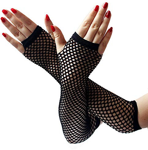 EROSPA® Netz-Handstulpen lang fingerlos Damen Handschuhe schwarz - Einheitsgröße