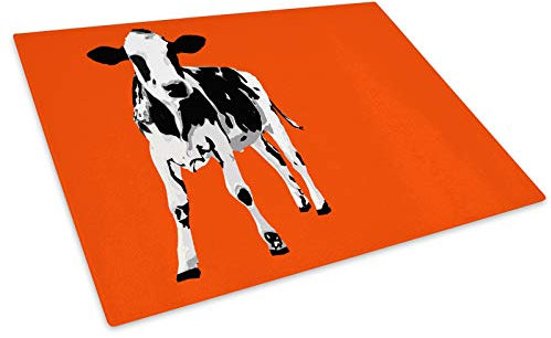 Orange Abstract Black Cow Glass Chopping Board Kitchen Worktop Saver Protector