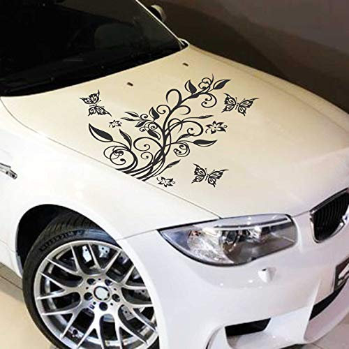 JINTORA Adesivi - Adesivo per paraurti Tendril Floreale + 3 Farfalle 77cm x 50cm Nero - Automobile di Finestra Posteriore di Messa a Punto Stile Auto