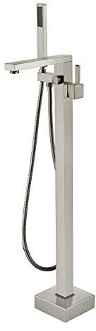 Wowkk Freistehende Badewannen-Armatur mit einem Griff, Bodenmontage, Badezimmer-Armatur mit Handbrause gebürsteter nickel