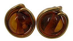 Süße kleine Ohrstecker Edelstein Bernstein (Vergoldet Cognac)