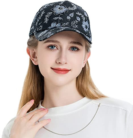 ZLYC Damen Trucker Cap Sommer Baseball Cap Mode Blumen Mesh Atmungsaktiv Basecap, Blumen Schwarz, Gr. Einheitsgröße
