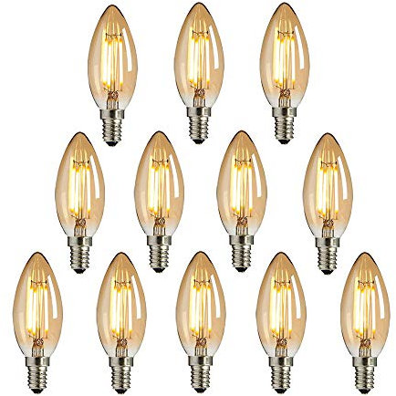 NUODIFAN LED Edison Glühbirne E14, 12x Vintage Kleine LED Kerze Birne Antike Lampe (Warmweiß 4W 2700K Amber Glas) Dekorative Retro Glühbirne Ideal für Kronleuchter Hänge Kristalllampe