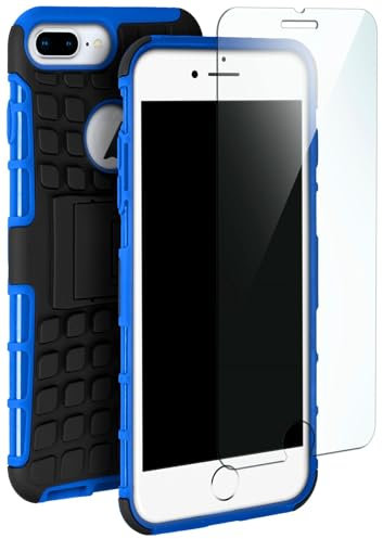 moex Handyhülle für iPhone 7 Plus/iPhone 8 Plus Hülle Stoßfest, Robuste Schutzhülle mit Panzer Schutzfolie, Rugged Outdoor Hardcase Panzerhülle, 360 Grad Rundumschutz - Blau Schwarz
