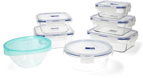 Luminarc Pure Box Active Set 7 recipientes herméticos de Vidrio, Extra Resistentes, Sin BPA, Válvula para microondas, 0,38 + 0,76 + 0,82 + 0,92 + (2 x1,22) L + 1 ensaladera 17cm