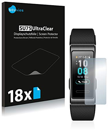 Savvies Schutzfolie für Huawei Band 4 Pro | 18 Stück Transparenter Displayschutz Made in Germany Ultra-Klar Displayschutz-Folie