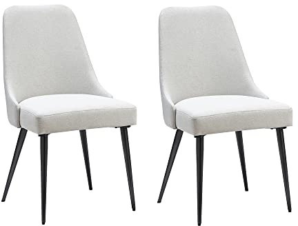 Ball & Cast Juego de 2 sillas de Comedor tapizadas, sillas de Cocina Modernas con Estructura de Metal, cómoda Silla Lateral Acolchada de Lino, Marfil