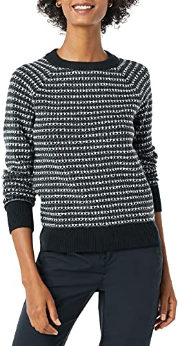 Amazon Essentials Pull à col roulé à Motif Fair Isle Doux au Toucher Femme, Blanc Charbon Noir Rayures, XS