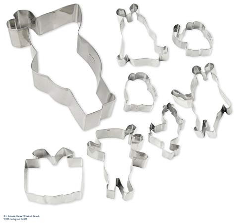 Dr. Oetker Ausstecher-Set DieMaus, langlebige Maus-, Elefanten-, Geschenk- & Enten-Form, Riesen-Ausstecher als Backrahmen nutzen, Tiereausstecher aus Edelstahl (Farbe: Silber), Menge: 1 x 8er Set