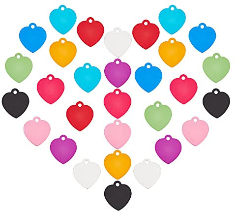SUPERFINDINGS 30pcs 10 Farben Aluminium Herz Blank Anhänger 35mm Personalisierte Aluminium Blank Anhänger Blank Tag Für Schmuckherstellung Armband Bohrung: 4mm