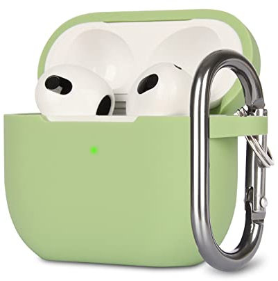 KOKOKA Silikon Hülle Kompatibel mit AirPods 3 Case und Schutzhülle für AirPods 3rd Generation 2021, Stoßfeste Weiche Dünne Case für Airpods 3 Mit Karabiner, Front-LED Sichtbar, Matcha Green