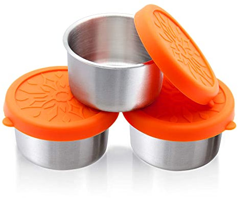 nicelock Mini Pots 3 x 3.5oz Stainless Steel Airtight Food Container for Baby Food, Kids Snacks, Weaning Pots Salad Dressing Condiment Containers Mini Storage Box BPA-Free W6 x D6 x H3.6cm