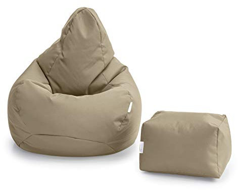 Loft 25 sitzsack mit Fußhocker – Gaming sitzsack mit füllung, Komfortabler Bean Bag, Wasserabweisend sitzsack Erwachsene mit hohem Rücken,Bean Bag Chair (Stone, Sitzsack + Fußhocker)