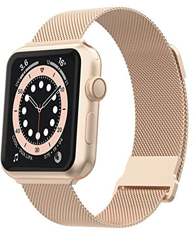 Biuupa Metal Straps Compatible With Apple Watch 42mm 40mm 45mm for Women and Men, Breathable Stainless Steel Mesh Band with Adjustable Magnetic Clasp for iWatch Series 8 7 6 5 4 3 2 1 SE- Rose Gold
