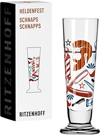 RITZENHOFF 1061011 Schnaps-Glas 40 ml - Serie Heldenfest, Motiv Nr. 11 - Barber - rund und mehrfarbig - Made in Germany