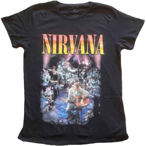 Nirvana T Shirt Unplugged Photo Band Logo Official Womens Skinny Fit Black L