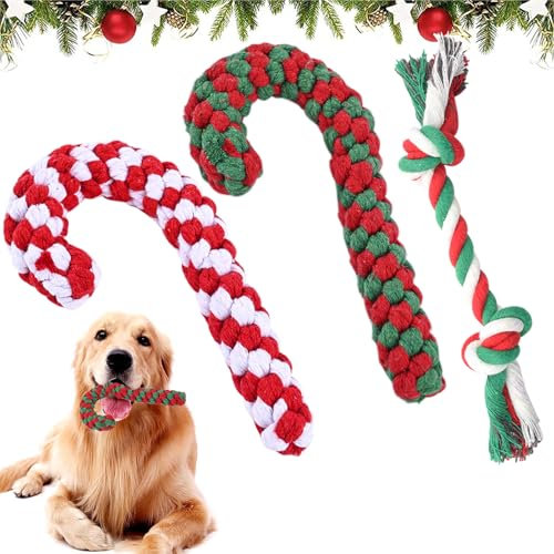 Qunkun Hundespielzeug Weihnachten - 3 Stück Kauspielzeug, Adventskalender, Zuckerstange, Hundeleckerli für Hunde