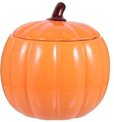 Operitacx Vaso zuppa a forma di zucca, ciotola di zucca in ceramica, tazza di zucca in ceramica, vaso zuppa a tema Halloween con coperchio, ciotola forno per forno forno con coperchio 1800 ml