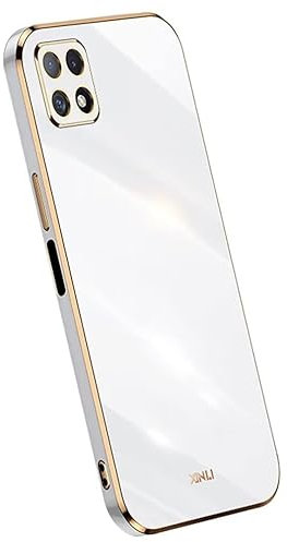 Topme Silikonhülle für Samsung Galaxy A22 5G (6.6 Inches), [handyhülle im Goldrand-Stil] - Weiß