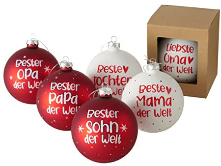 XL Weihnachtskugel nr43 - Bester Opa der Welt - 8cm Glas rot Weiss Christbaumkugel mit Schleife Weihnachtskugeln Christbaumschmuck Kugel Hänger Glaskugel Großvater Opi Geschenk…