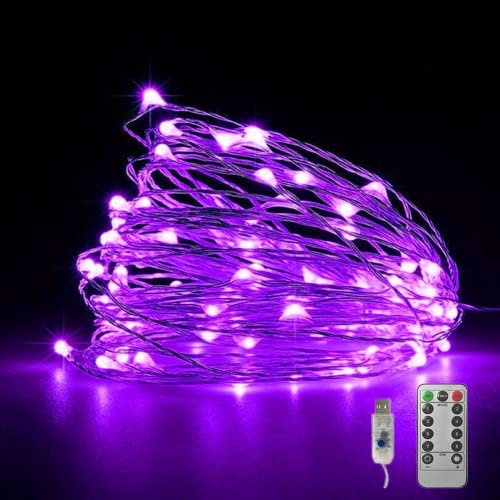 Fantasee Cooper Wire String Lights LED alimentato USB Fata luci 8 modalità con timer telecomando per casa, camera da letto, festa di compleanno, matrimonio, festa di Natale (10 m, 100 led, viola)