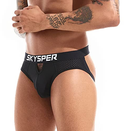 SKYSPER Jockstrap For Men Workout Jock Straps Male Breathable Underwear Athletic Supporter, SG48-Black, X-Large