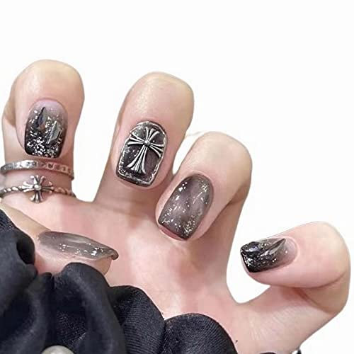 24 pièces/ensemble Faux ongles Ongles en acrylique Ongles couvrants Brillance longue durée Convient aux femmes et aux jeunes filles (Encre Rourke)