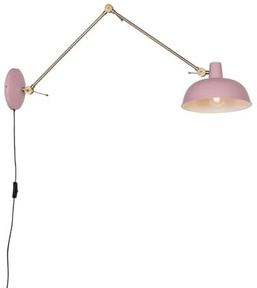 Qazqa Retro Verstellbare Wandleuchte, Wandlampe - Milou - Rosa, max. 15W, Geeignet für LED, 25cm, Ideal als Schlafzimmerlampe und Wohnzimmerlampe