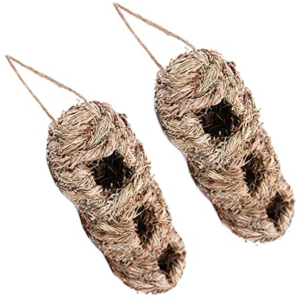 JAWSEU Gras Bird Nest, 2 Pack Vogelhäus zum Aufhängen, Vogelnest Gras Handgewebte Vogelhäuser, Wildvogelnest für den Außenbereich, Nistkästen für Kleine Vögel wie Kolibris, Spatzen und Titten