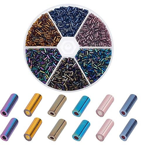 PH PandaHall 2760pcs 6 Colours Glass Bugle Beads 4mm Tube Embroidery Spacer Seed Beads for Bracelet Necklace Jewellery Making DIY Crafts, Hole: 1mm