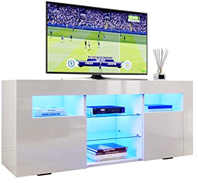 ELEGANT 1200mm Modern Multi-cell TV Cabinet with RGB LED Lights White Gloss TV Unit for up to 50 TV with Ambient Light for Living Room Furniture, Power Adapter included