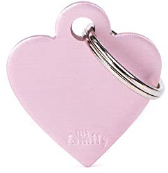 MyFamily - Medalla para perro personalizada con forma de corazón pequeño rosa, placa de perro con grabado gratuito, esmaltado a mano de metal, colección básica