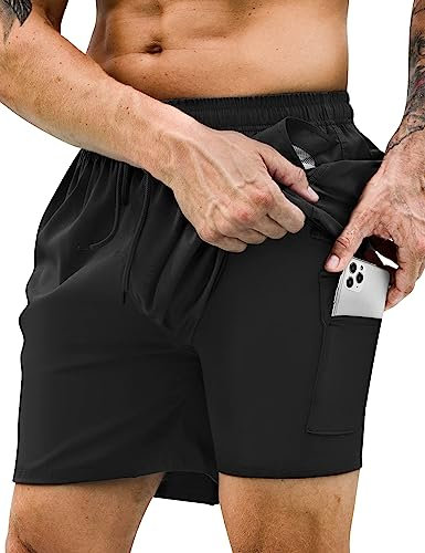 KBVOT Badehose Herren mit Kompression Liner Schnelltrocknend Badeshorts Männer Kurz Boardshorts Schwimmhose 2 in 1 Badehosen mit Innenhose Surfen Strandhose