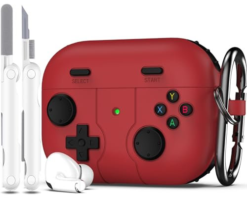 R-fun Hülle kompatibel mit Apple Airpods Pro (2023/2022/2019, 2./1. Gen), (USB-C/Lightning-Kabel), mit Reinigungsset, klassisches Design für Handheld-Spielekonsolen, weiche Silikon-Schutzhülle,Rot