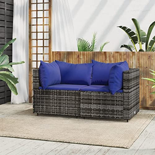 Yolola Garten-Ecksofas 2 STK Balkon Lounge Klein Grau Balkonmöbel Kleiner mit 2X Eckteil Balkon Lounge Sofa Outdoor Balkon Ecksofa Klein Lounge Gartenmöbel Set Rattan