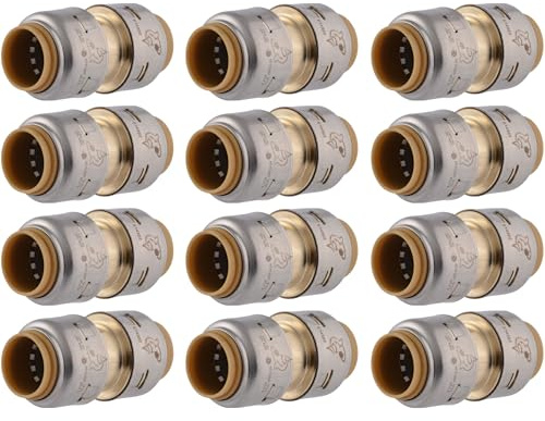 SharkBite Max 1/2 Inch Coupling, Pack of 12, Push to Connect Brass Plumbing Fitting, PEX Pipe, Copper, CPVC, PE-RT, HDPE, UR008