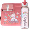 Ferocity Lunchbox Set für Kinder Mädchen zur Schule Personalisiert mit Namen Brotdose Wasserflasche Trinkflasche BPA frei Essen für Unterwegs mit Gabel und Bento Fach To Go Unicorn Cat [153]