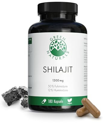 Shilajit Original Himalaya - Hochdosiert: 13.000 mg Shilajit pro Tagesdosis (10:1 Extrakt) +50% Fulvinsäure +12% Huminsäure - 3 Monate Vorrat (180 Kapseln) - Ohne Zusätze - Green Naturals®