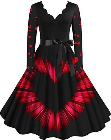Robe De Noël Femme Robe Noel Femme Vintage Imprimé Ugly Christmas Robes De Soirée pour Noël Vintage rétro année 50s pin-up Rockabilly Swing à Pois Robe de Soirée Chic Déguisement Noël Femme