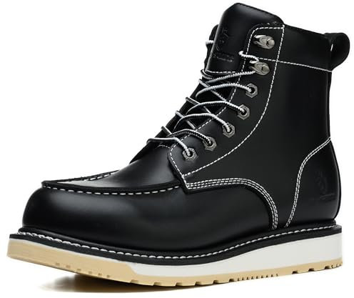 SL-Saint Handgefertigte wasserdichte weiche Moc Toe Goodyear-welted Stiefel Classic Full Grain Leder (Schwarz, Erwachsene, Herren, 44, Numerisch, EU Schuhgrößensystem, M)