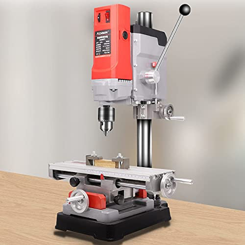 Bench Drill Press Pillar Drill, Electric Bench Drilling Multifunction 6-Speed Governor Mini Bench Drill Stand,Comes with Workbench and 13 Drill Bit Accessories, Used for Metal, Wood and Plastic