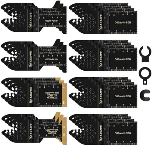 MaxAwe 31 PCS Multitool Bla-des, Titanium Oscillating Saw Bla-des Set Quick Release Multi-Tool Accessories for Plastic Metal Cutting, Multi Tool Bla-des Kits for Rockwell Fein
