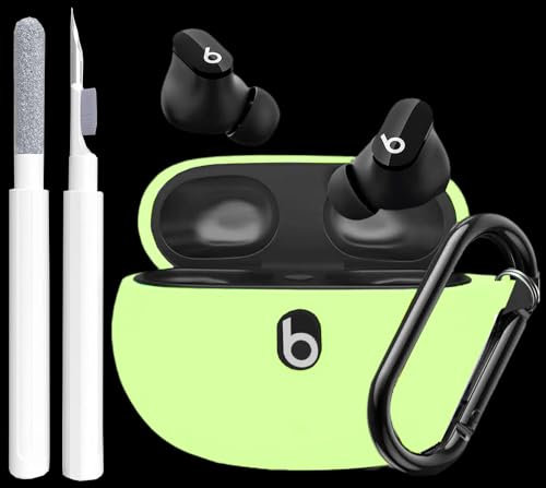 Olytop for Beats Studio Buds/Bud + Case with Cleaner kit 2021/2023, Soft Silicone Case New Beat Studio Buds Plus Cover Protective Skin with Keychain for Beat Studio Earbuds, Night Glow Green