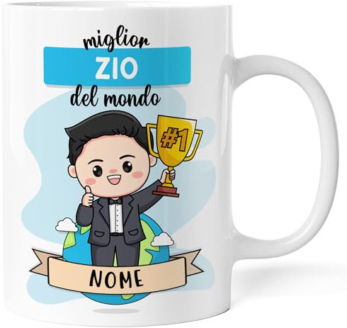 Caribu design Tazza Miglior Zio del Mondo Personalizzata con Nome e Colore Capelli - Idea Regalo Originale per Natale, Compleanno (Zio)