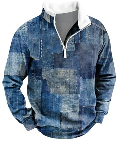Übergroße Hoodie Hoodie Herren Gym Herren T-Shirt Heitz Jacke Warme Dicke Herren Pullover Schwarze Bluse Tunika Herren Fitness Tank Top Herren Langarmshirt Mit Reißverschluss(Dark Blue,XXL)