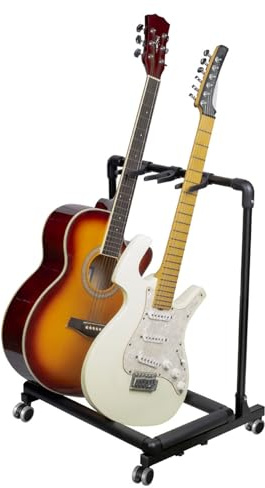 Multi Guitar Stand Rack, Folding Guitar Stand Storage with Wheels, Multiple Bass Display Holder, Metal Guitar Rack for Classical Acoustic, Electric, Bass Guitar, Guitar Case