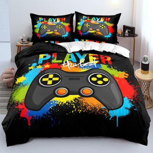 Yzehomijia Gamepad Bettwäsche 140×200, 3D-Grafikdruck Gaming Bettwäsche-Set Spielkonsole Bettbezug für Teen+ 2 Kissenbezug 65×65cm (G4×140)