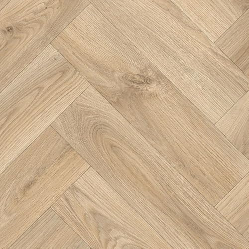 Beige Herringbone Pattern Wood Effect Anti-Slip Vinyl Flooring For LivingRoom, Hallways, Kitchen, 2.8mm Backed Vinyl Sheet-4m(13'1) X 3m(9'9)-12m²