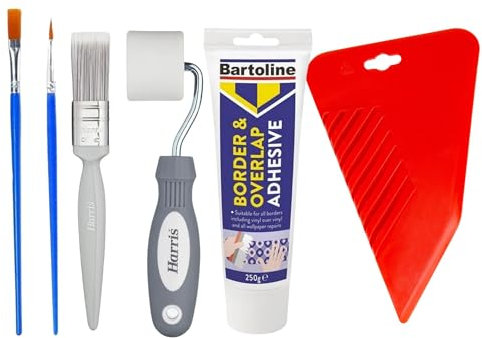 Wallpaper Repair Adhesive Set - Bundle Includes Ready Mixed Border Repair Wallpaper Paste, Smoother and Seam Roller With Set of Paint Brushes