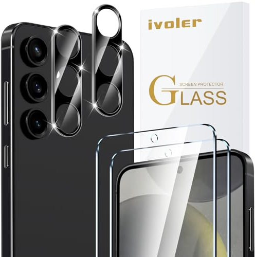 ivoler Pack de 2 Protection d’écran en Verre Trempé pour Samsung Galaxy S24 FE 5G (Pas pour Samsung Galaxy S24 5G), avec 2 Pièces Caméra Arrière Protecteur, Dureté 9H Glass, Anti Rayures, sans Bulles